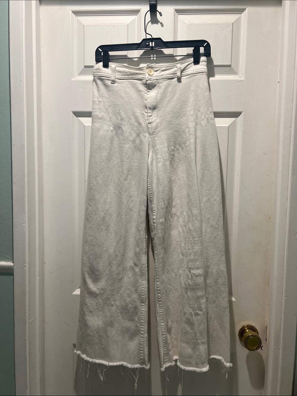 Miou Muse Wide Leg White Raw Hem Pants - Picture 1 of 10